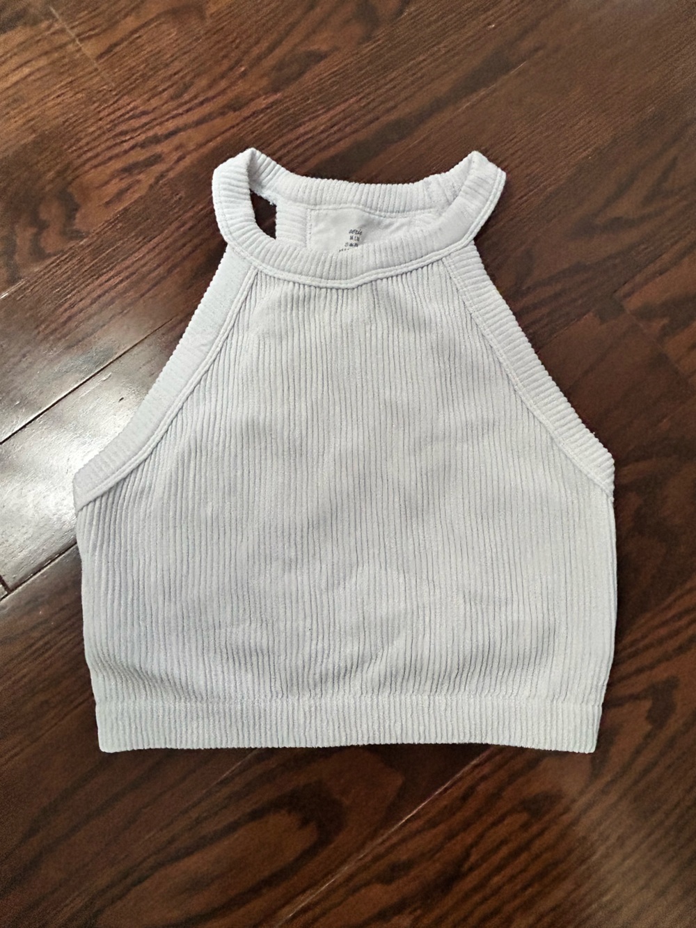 aerie White Ribbed Halter Crop Tank